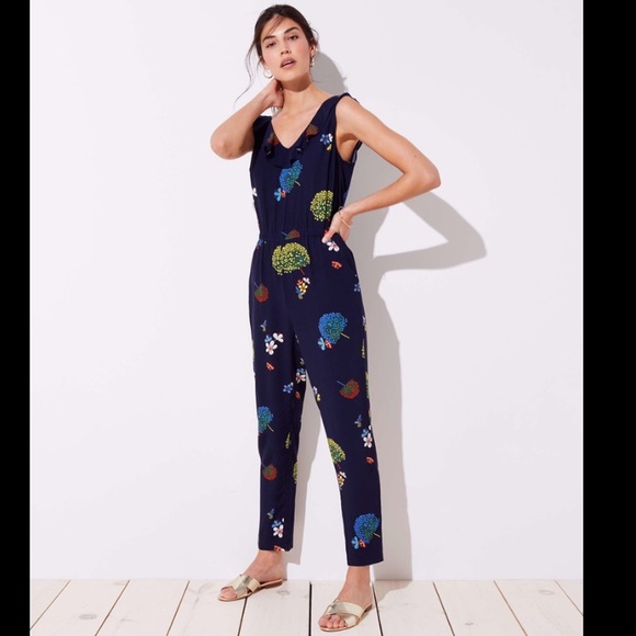 LOFT Pants - Loft Navy Hummingbird Jumpsuit